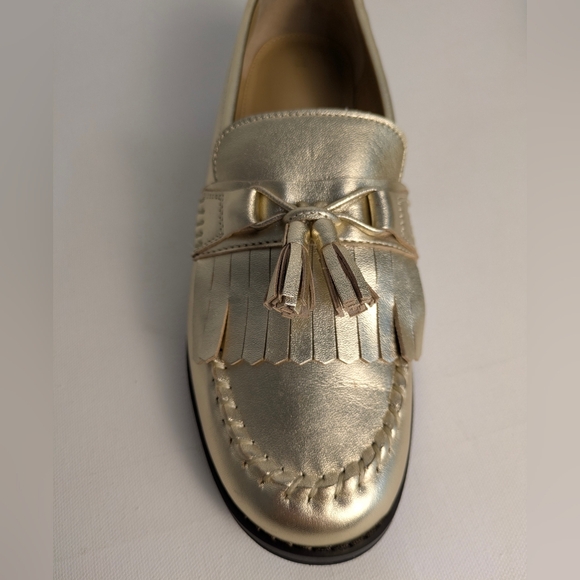 Talbots Women's Laura leather tassel loafers Size 8 Gold metallic EUC Chic - Picture 6 of 9